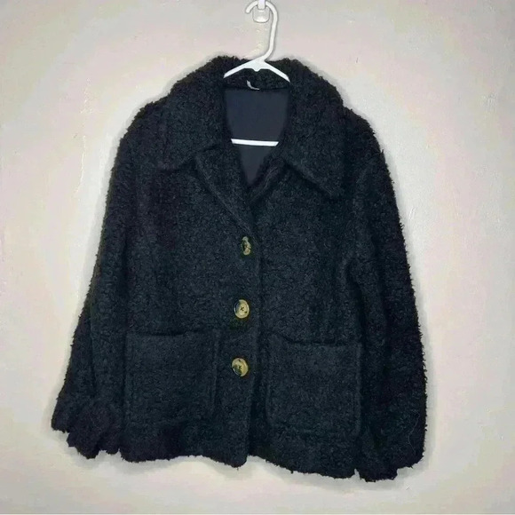 FREE PEOPLE So Soft Faux Shearling Coat In Black Sz S - Picture 1 of 6